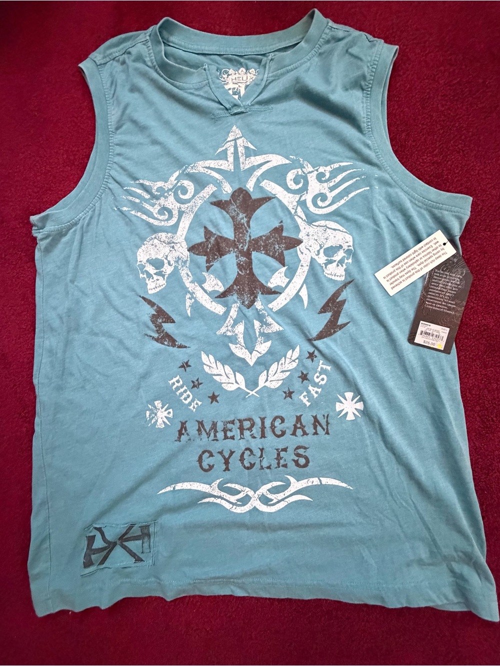 Helix Mens Graphic Tank Top Large Blue Ride Fast American Cycles Brand New NWT